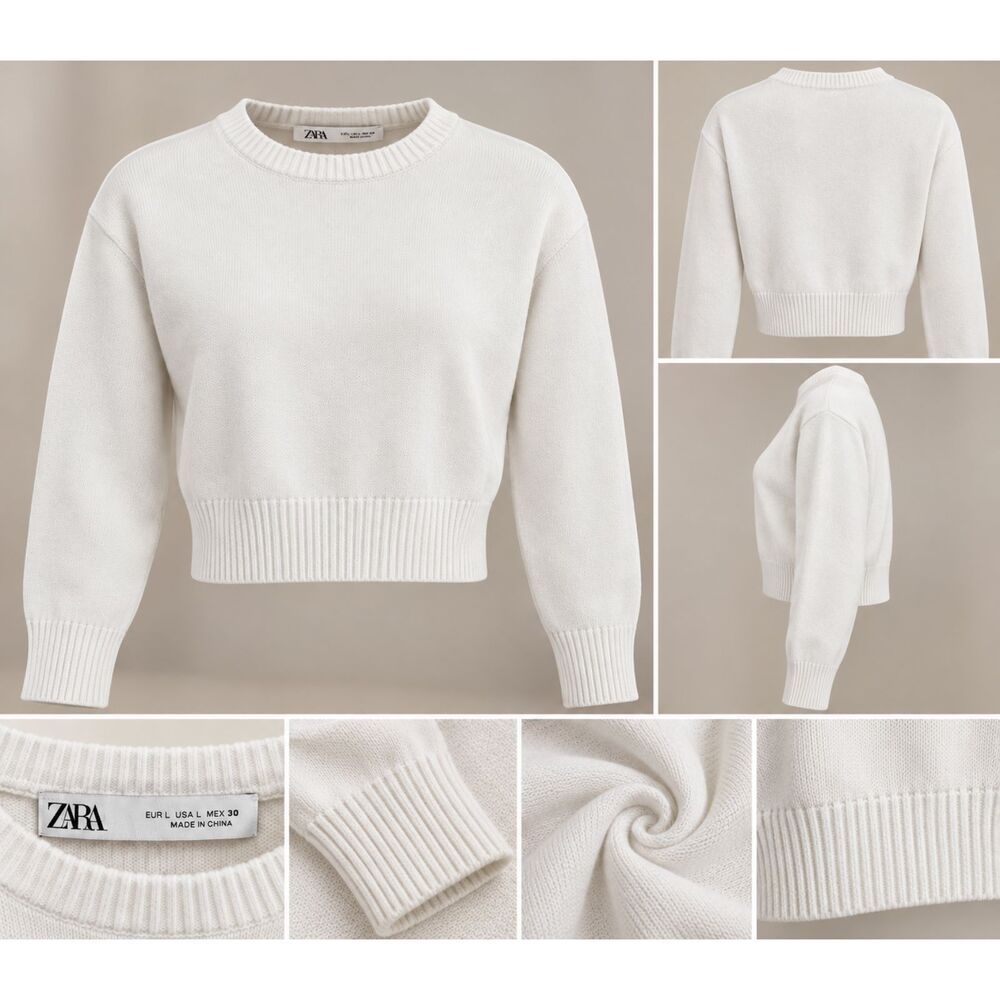 ZARA White Cropped Knit Sweater – Size L